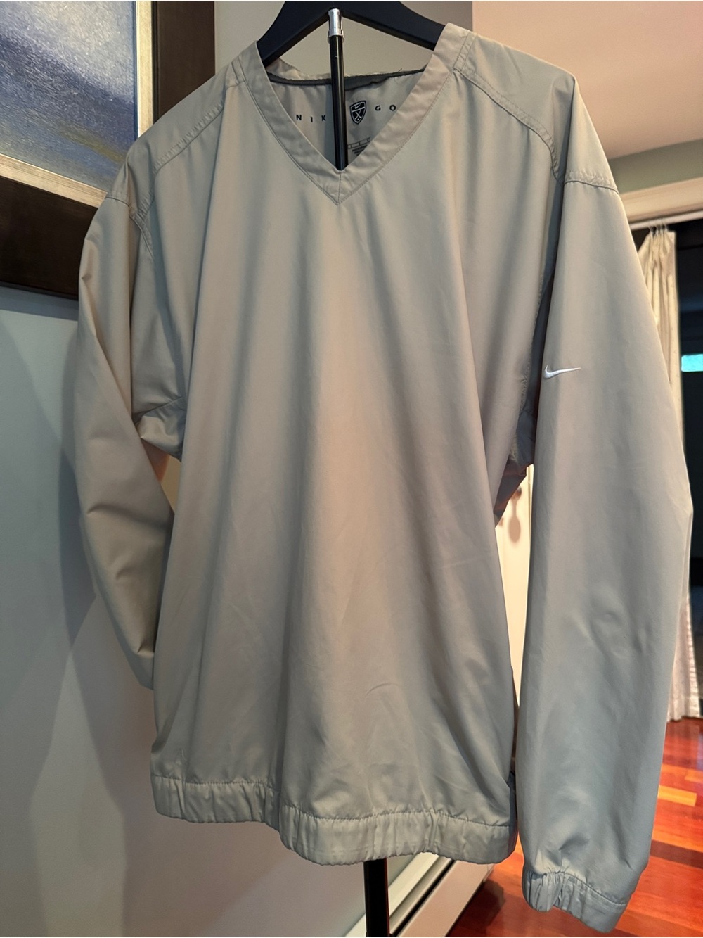 Nike Men’s Lightweight Beige V‑Neck Pullover Golf Jacket zip pockets size large